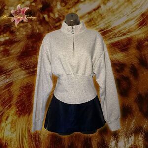 Victoria's Secret Women's Heather Grey Quarter Zip Cinched Waist Sweatshirt